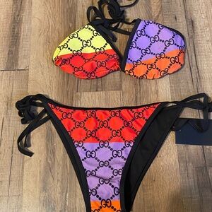 Gucci Red, Purple and Black GG Logo Bikini Bottom